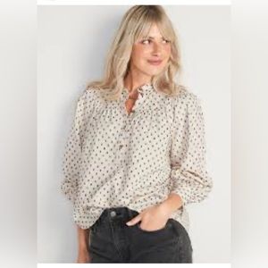 Old Navy Puff-Sleeve Clip-Dot Henley Swing blouse size L